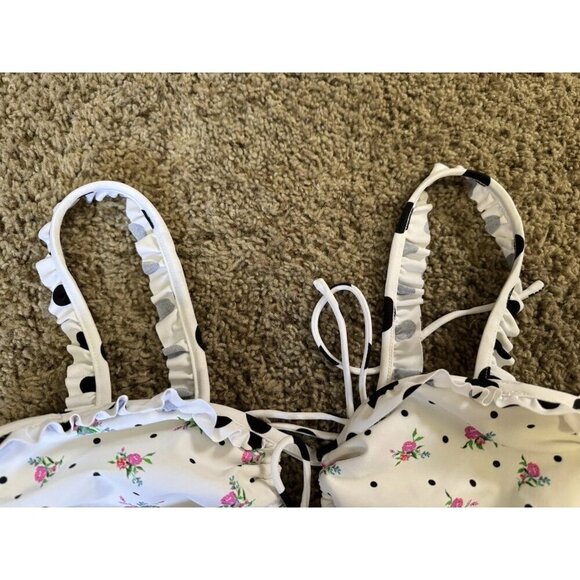 NEW NWT FOR LOVE AND LEMONS Rosewater White Floral Polka Dot Bikini Top 10787 S - Picture 6 of 8